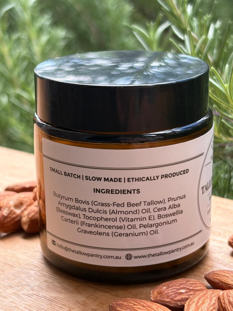 Grass-fed tallow and botanical ingredients used in Radiance Balm